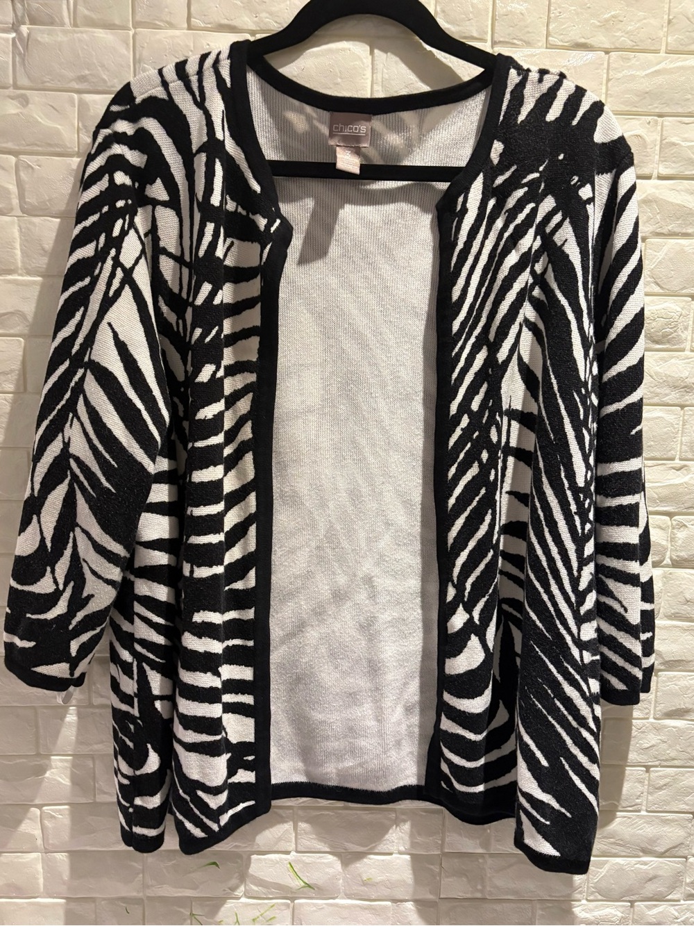 Chico's Black & White Zebra-Print Open Cardigan